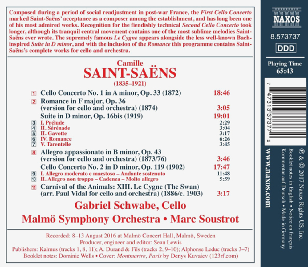 Gabriel Schwabe, Malmo Symphony Orchestra, Marc Soustrot / Saint-Saens: Works For Cello And Orchestra (CD)