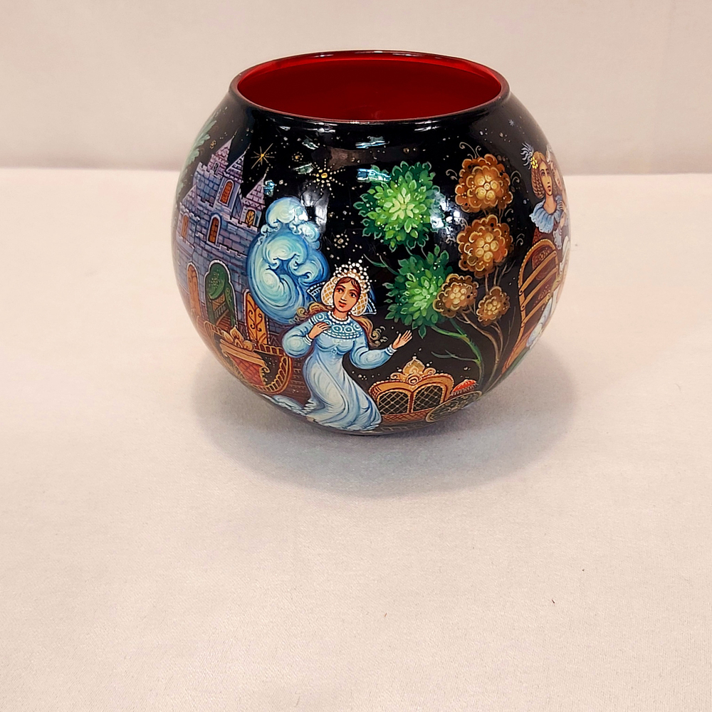 Вазочка с ручной росписью Палех "Золушка"
