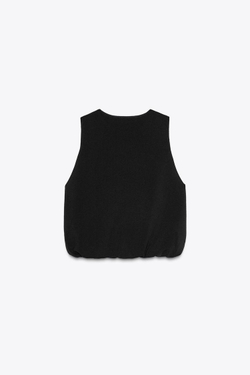 ZARA ТРИКОТАЖНЫЙ ТОП С ОБЪЕМНЫМ НИЗОМ, ЧЕРНЫЙ