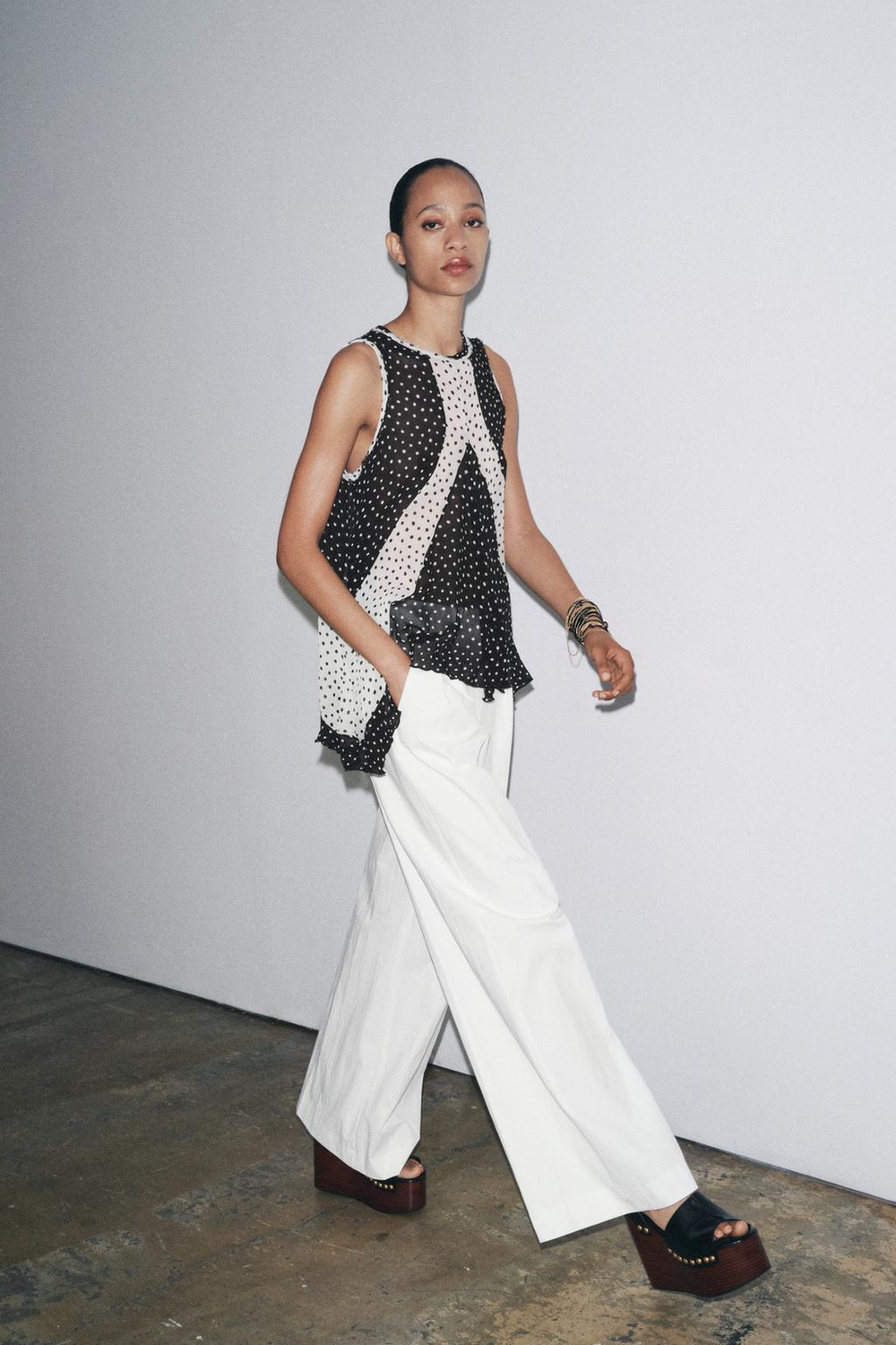 ZARA ТОП В ГОРОХ — ZW COLLECTION, ЧЕРНЫЙ