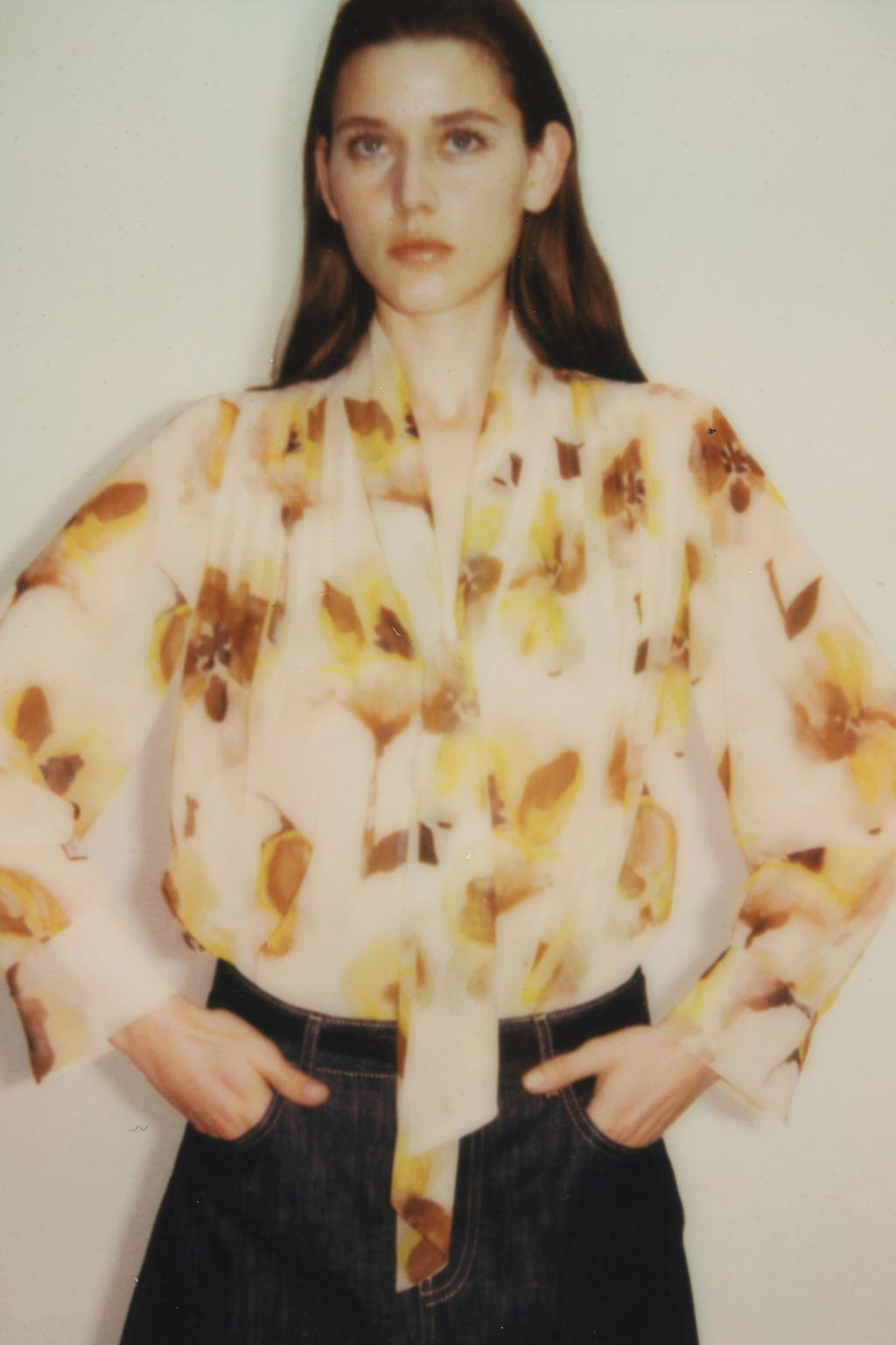 ZARA РУБАШКА ИЗ ТКАНИ С ЦВЕТОЧНЫМ ПРИНТОМ, ЭКРЮ/ЖЕЛТЫЙ