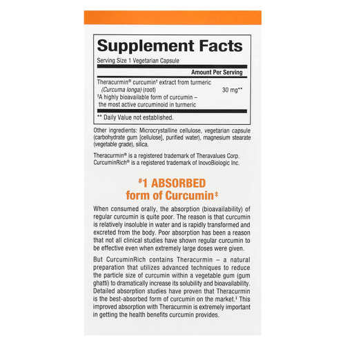 Natural Factors, CurcuminRich, Theracurmin, куркумин, 30 мг, 120 вегетарианских капсул