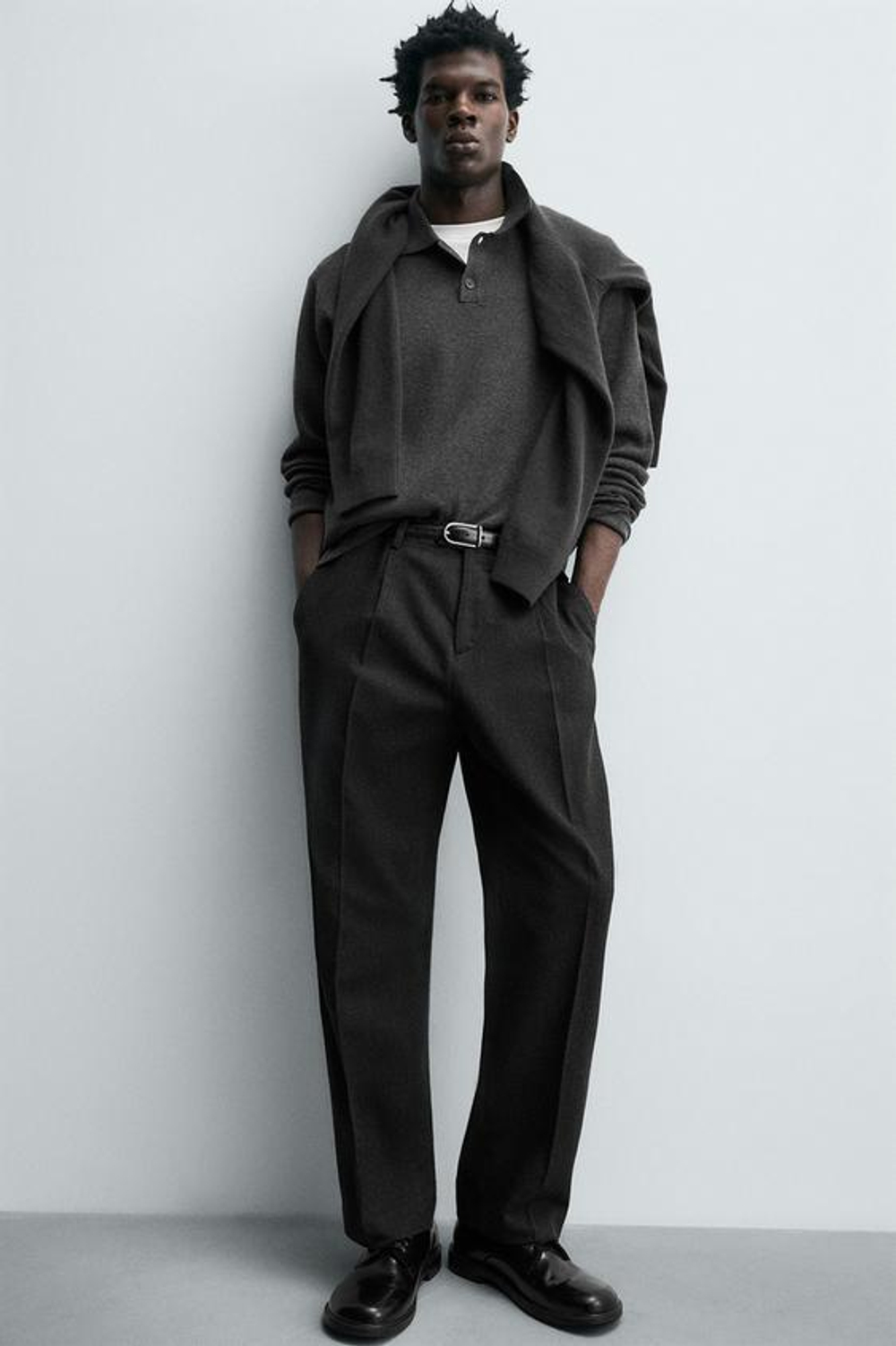 ZARA БРЮКИ ИЗ ХЛОПКА И ШЕРСТИ С РЕЛЬЕФНЫМ УЗОРОМ — LIMITED EDITION, СЕРЫЙ