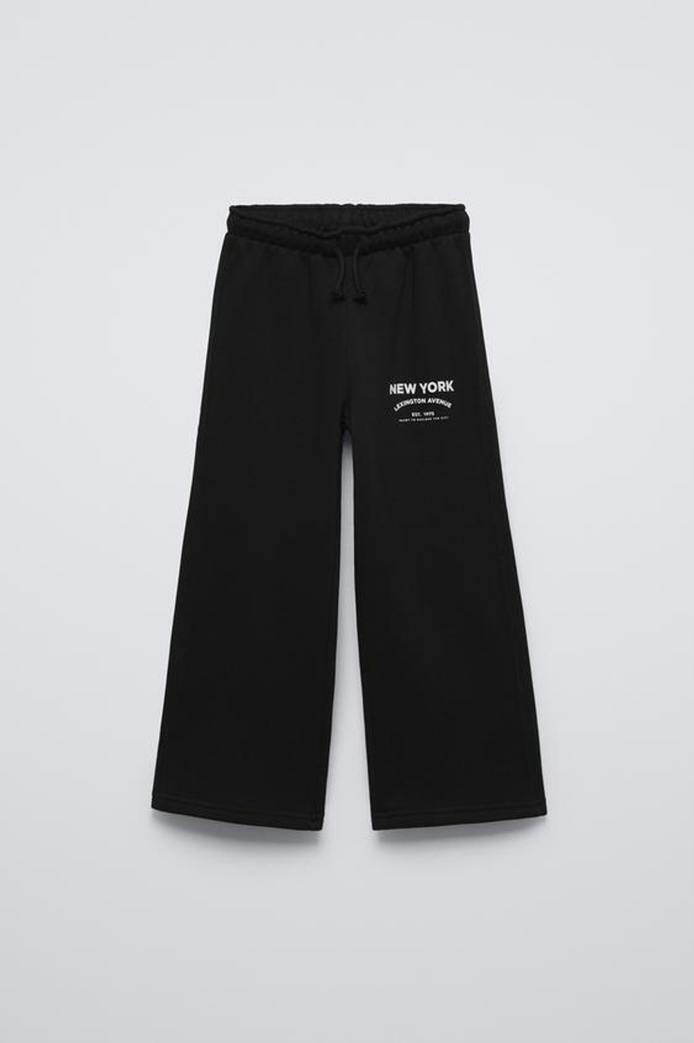 ZARA БРЮКИ WIDE LEG ИЗ МЯГКОЙ ТКАНИ С НАДПИСЬЮ, ЧЕРНЫЙ