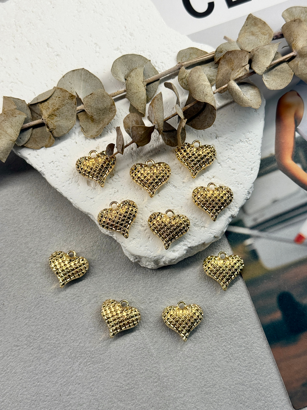 Подвеска "Стёганое сердце" 17*18 мм, позолота 14к