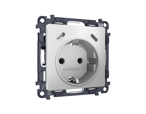 MA410510 Комплект механизма электрической розетки 2USB С+C 20W с/з на винтовых зажимах 16A-250V ALFA Серебро глянец QUANT (AP4105, VM165)