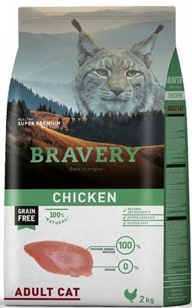 BRAVERY 2кг корм для кошек с курицей