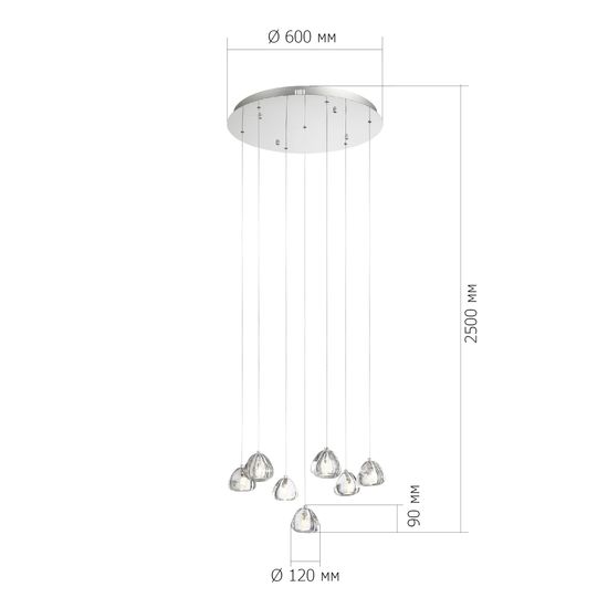 SL6017.101.07 Светильник подвесной ST-Luce Хром/Прозрачный с пузырьками воздуха LED 7*3W 3000K WATERFALL