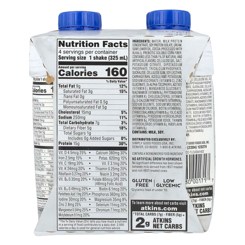 Atkins, Protein-Rich Shake, шоколадно-карамельный крем, 4 коктейля, 325 мл (11 жидк. унц.)