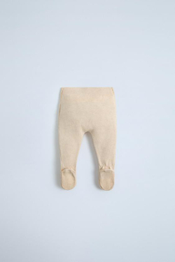 ZARA ЛЕГИНСЫ ИЗ ХЛОПКА И ШЕЛКА, СВЕТЛО-БЕЖЕВЫЙ