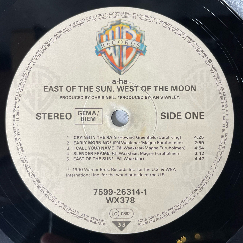 Винтажная виниловая пластинка LP A ha East Of The Sun, West Of The Moon (Германия 1990)