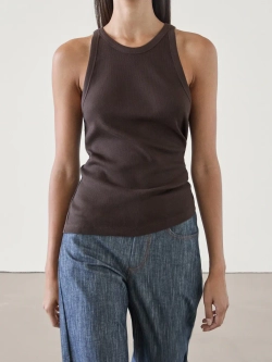 Massimo Dutti Хлопковый топ в рубчик без рукавов, коричневый