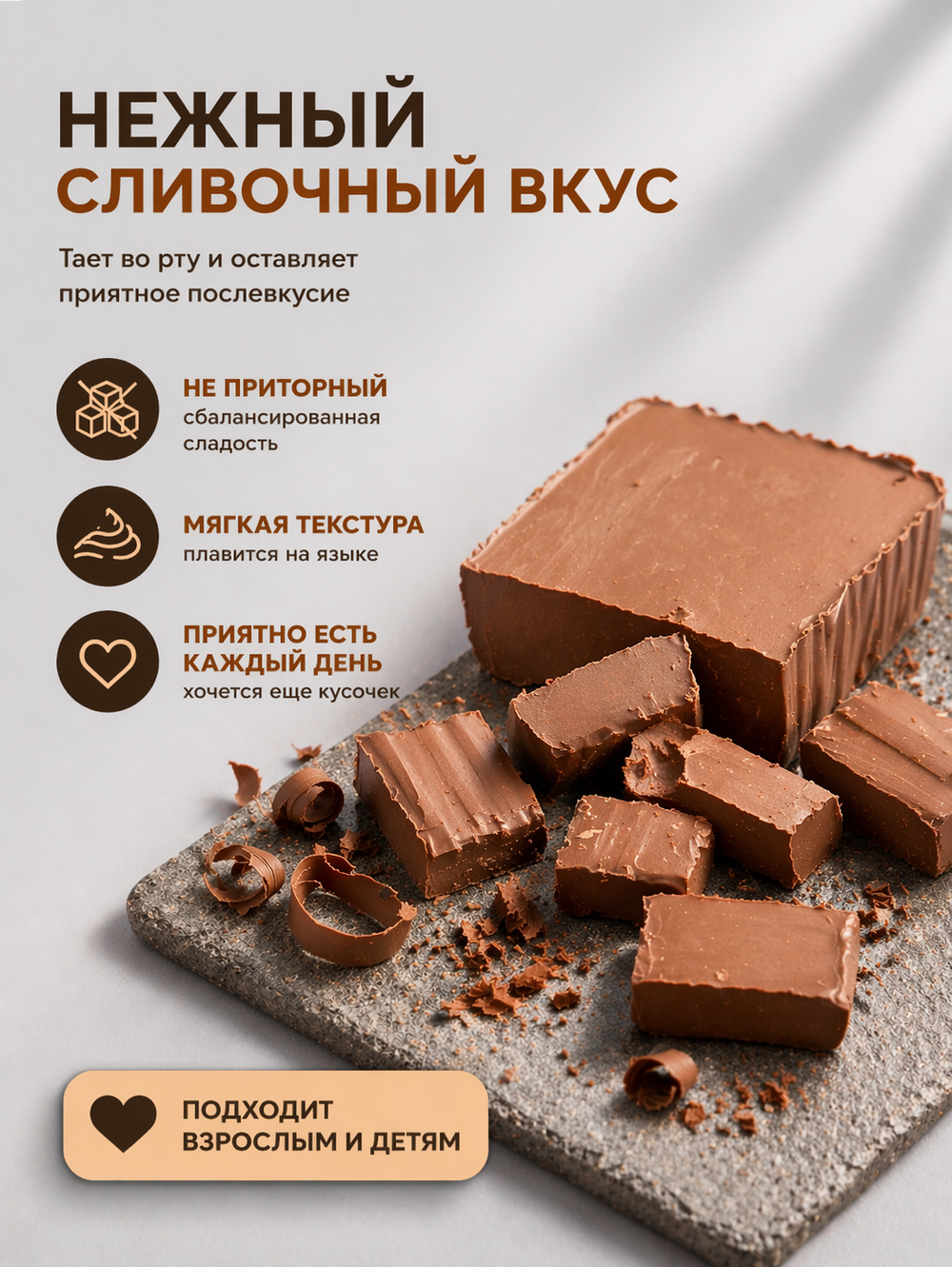 Молочный шоколад брикет, кондитерский, премиум