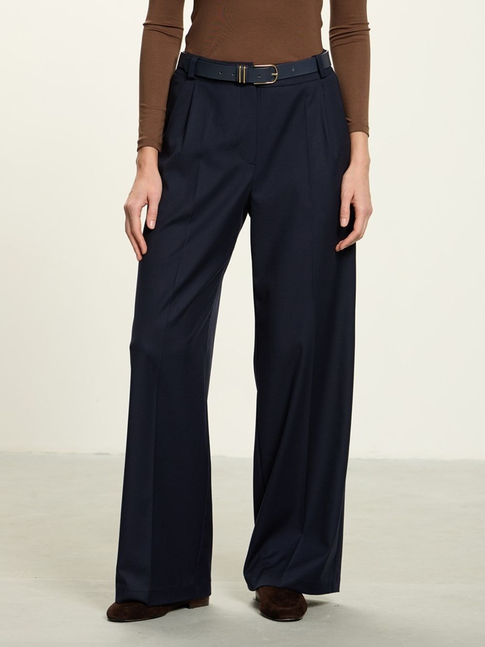 Комплект рубашка Хельсинки шерсть и брюки палаццо синие смесовая шерсть