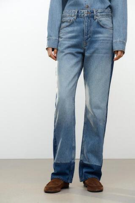 ZARA ДЖИНСЫ ПРЯМОГО КРОЯ СО СРЕДНЕЙ ПОСАДКОЙ — ZW COLLECTION, СИНИЙ