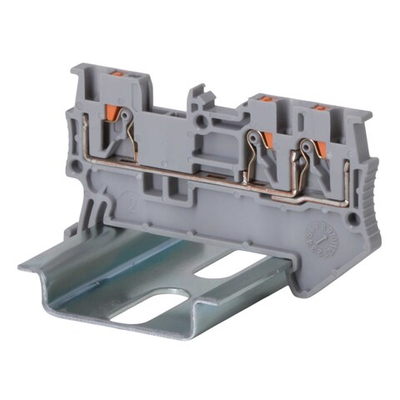 Клемма проходная, зажим push-in, 3 точки подключения, 1.5 кв.мм, серая