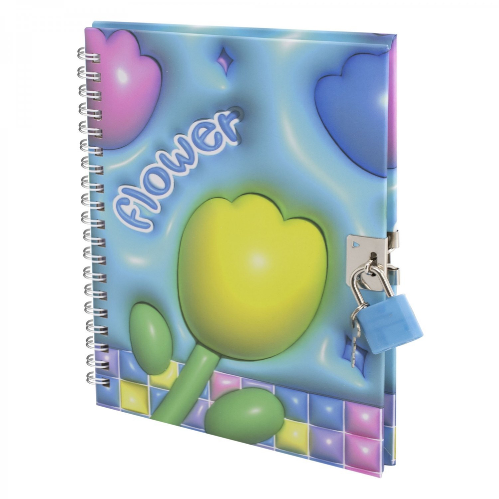 Блокнот в футляре, 18 см * 22 см, гребень, Alingar, мат.ламин, эффект 3D, ручка, замочек, диз. блок, линия, 45 л., "Тюльпаны", голубой