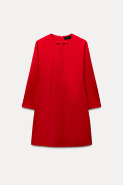 ZARA МИНИ-ПЛАТЬЕ ИЗ КРЕПА, КРАСНЫЙ