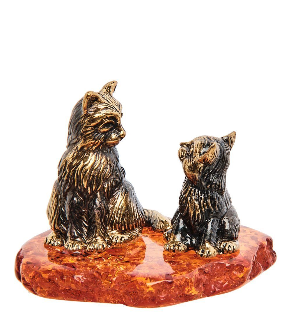 Народные промыслы AM-3061 Фигурка «Кошка с Котенком» (латунь, янтарь)