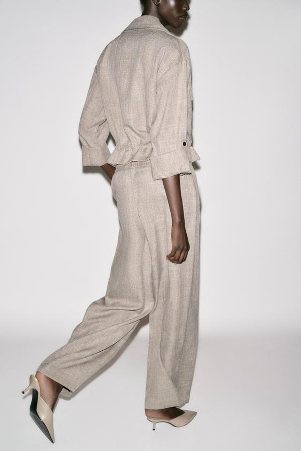 ZARA ШИРОКИЕ БРЮКИ, ПЕСОЧНЫЙ МЕЛАНЖ