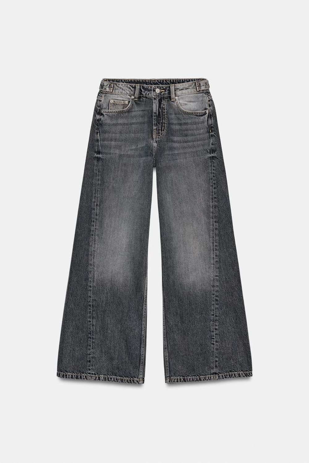ZARA ДЖИНСЫ Z1975 WIDE LEG СО СРЕДНЕЙ ПОСАДКОЙ И ШВАМИ, СЕРЫЙ