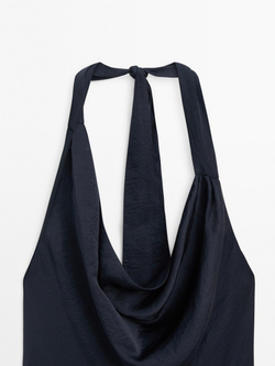 Massimo Dutti Драпированное платье миди с бантом - Studio, синий