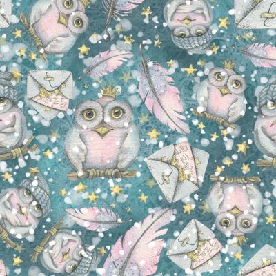 Зимние, волшебные совушки на синем.