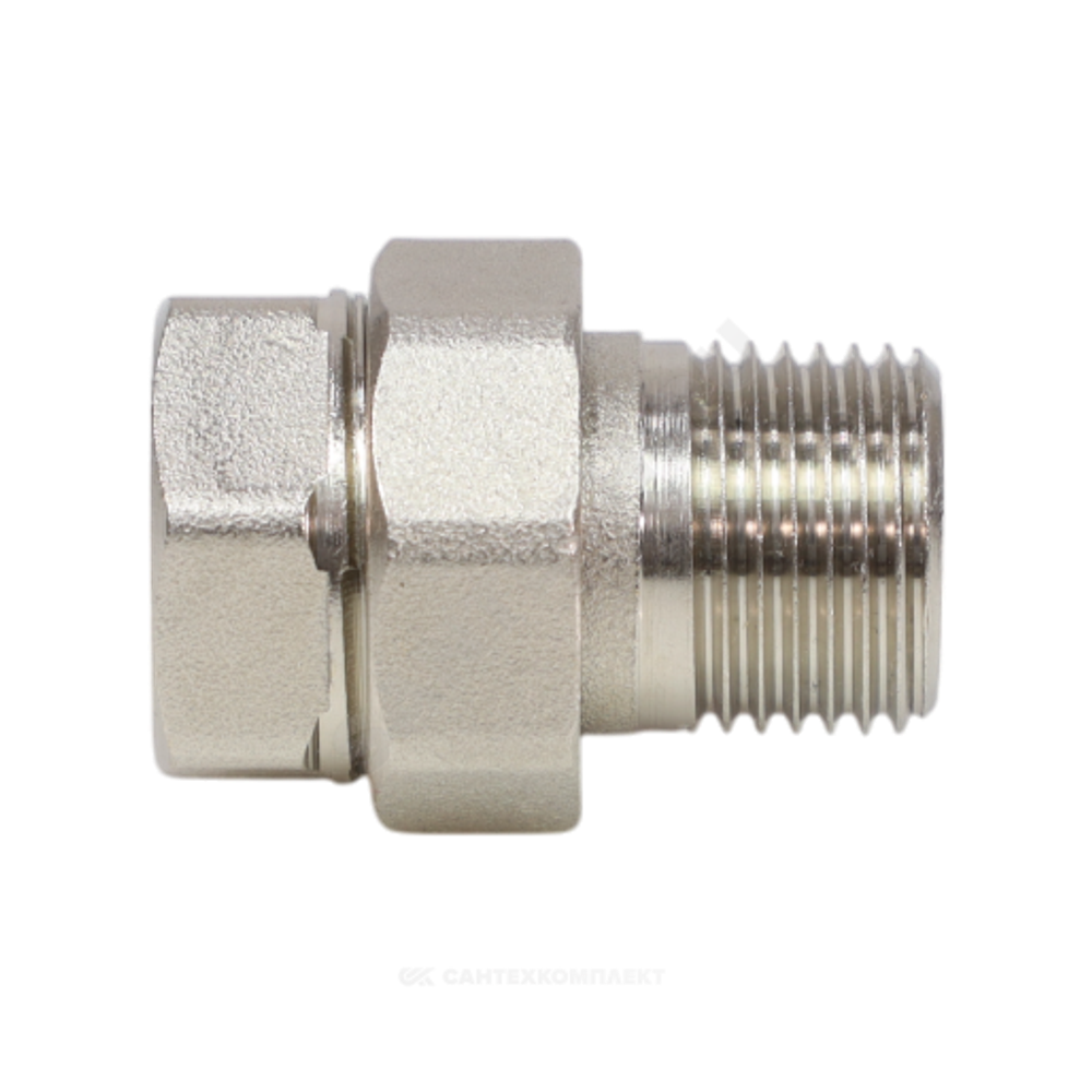 Соединитель латунь никель американка Ду 20 (3/4") прямой ВР/НР VALFEX VF.340.N.034