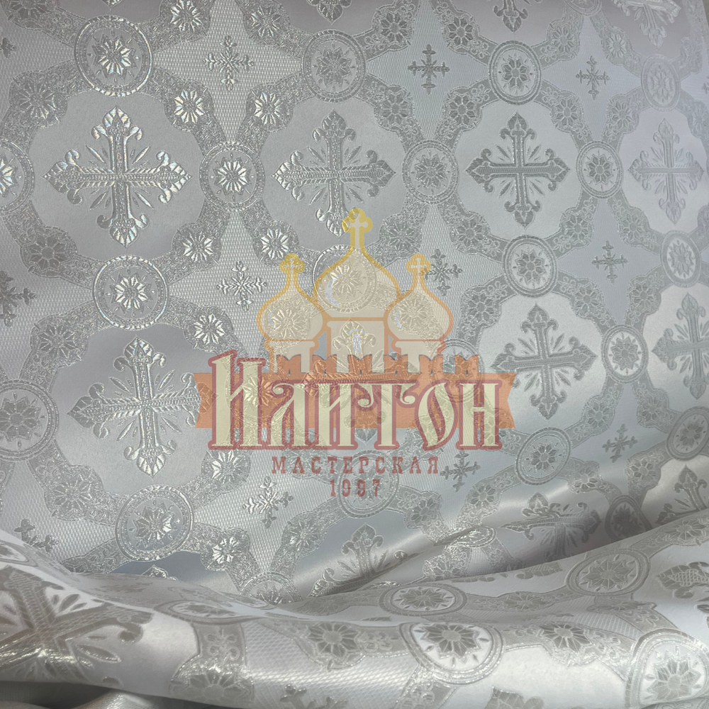Парча "Гуслица" белая с серебром