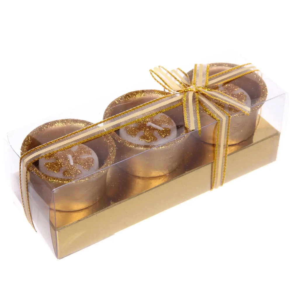 Свечи новогодние «Снежинки» 17*6*6см (набор 3шт), Золото