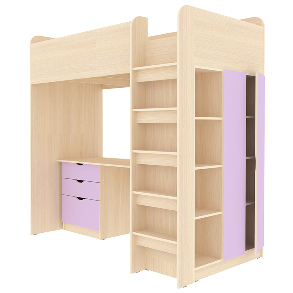 Кровать-чердак КарИВи Polini Simple с письменным столом и Шкаф КарИВиом  Дуб Молочный Ирис