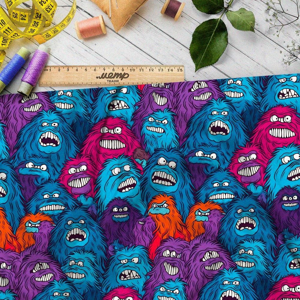 Ткань премиум таффета фантазийные страшилы