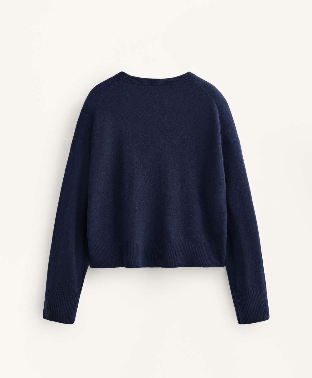 Oysho Джемпер с круглым вырезом из 100% кашемира, темно-синий