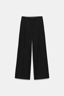 ZARA ШИРОКИЕ БРЮКИ С ЗАЩИПАМИ, ЧЕРНЫЙ