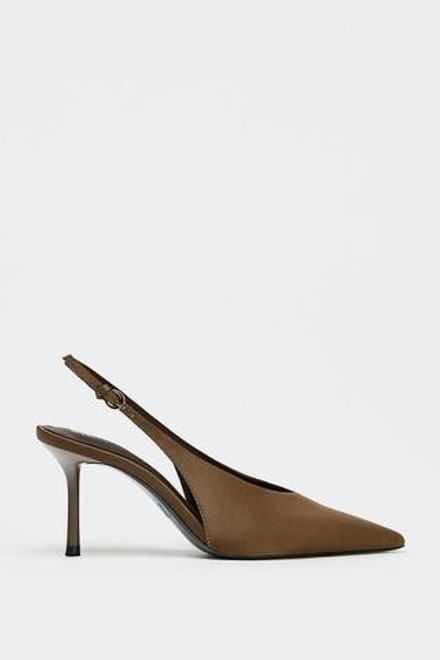 ZARA АТЛАСНЫЕ ТУФЛИ НА ВЫСОКОМ КАБЛУКЕ, КОРИЧНЕВЫЙ