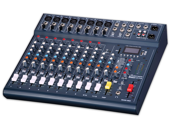 CLUB XS12 Компактный  микшер. 8 микрофонных, 2 стерео входа. 3-х полосный эквалайзер. Обрезной фильт