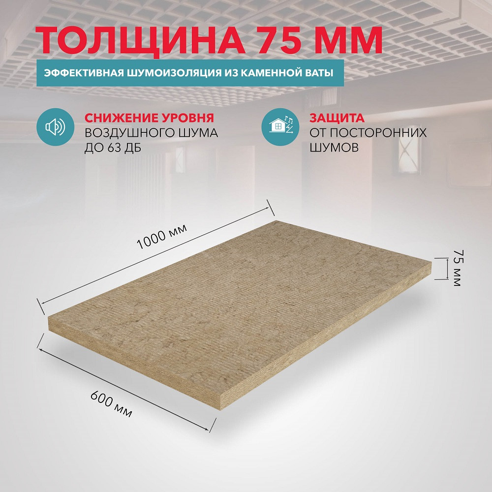 Базальтовая вата Rockwool Акустик Баттс 1000х600х75 мм 8 плит в упаковке