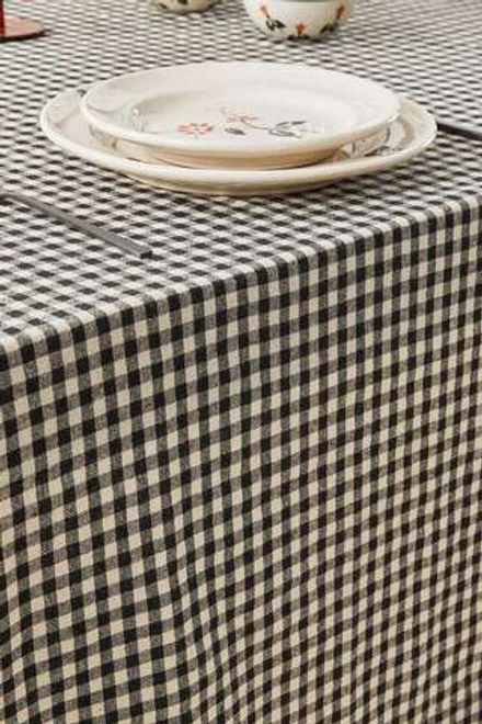 ZARA HOME ЛЬНЯНАЯ СКАТЕРТЬ В КЛЕТКУ В КЛЕТКУ, ЧЕРНЫЙ