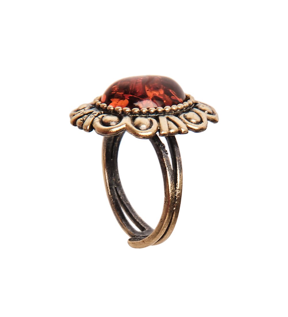 AM-2655 Кольцо «Ажурное» (латунь, янтарь)