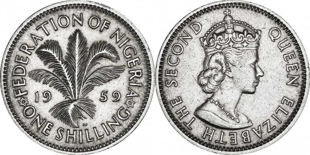 Нигерия 1 шиллинг, 1959 - 1962 Королева Елизавета II XF