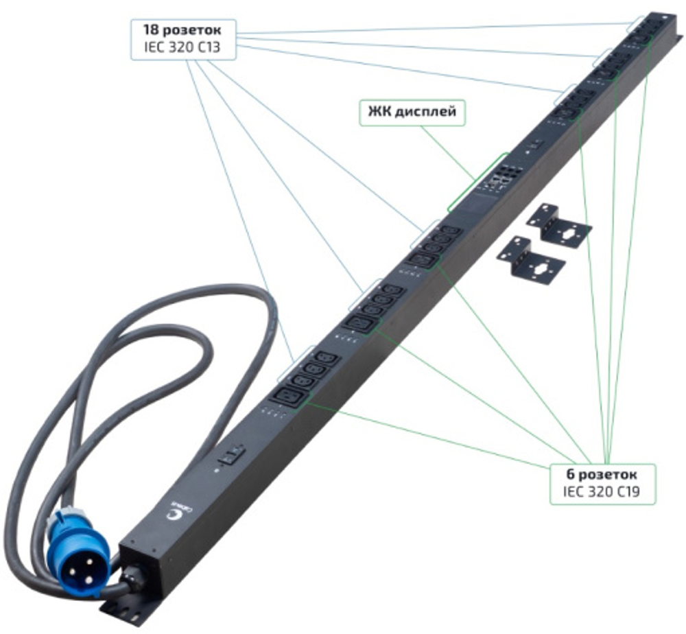 Блок розеток Cabeus SMART-PDU-32-1P-18C13-6C19-I309-CM