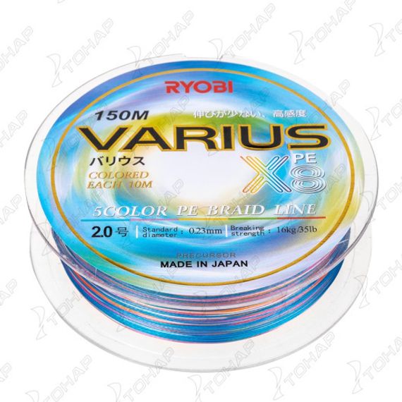 Шнур VARIUS PE8X-150MI 2.0# Multi Colour 0,235мм Ryobi