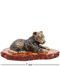 AM-1569 Фигурка «Тигренок лежащий» (латунь, янтарь)