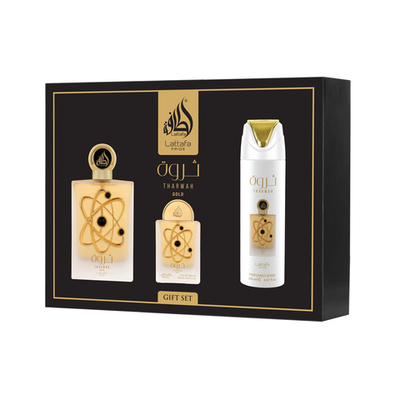 Lattafa Pride Tharwah Gold EDP 100 ml + EDP 20 ml + Bodyspray 200 ml (unisex) 1 ml