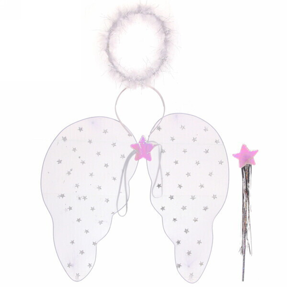 Карнавальный набор (крылья, ободок, палочка) «Ангелочек» (крылья 45*43 см), Белый/серебро