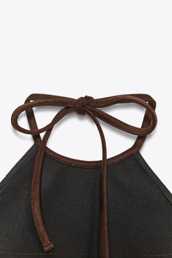 ZARA ТОП С БАХРОМОЙ И БЛЕСТЯЩИМ ЭФФЕКТОМ ЗАМШИ, КОРИЧЕВЫЙ