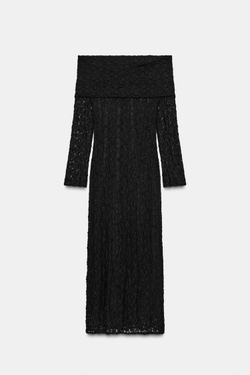 ZARA КРУЖЕВНОЕ ПЛАТЬЕ БЕЗ БРЕТЕЛЕЙ, ЧЕРНЫЙ