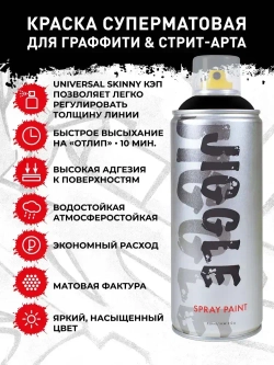 Аэрозольная краска для граффити в баллончике JIGGLE PRO суперматовая, 520 мл, BLACK / Чёрный - 2 шт