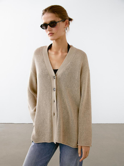 Massimo Dutti Кардиган оверсайз из тонкого трикотажа, бежевый/зеленый