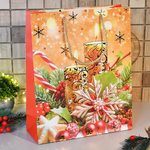 Пакет бумажный 26*32*10см с ручками "Новый год" (микс 420)